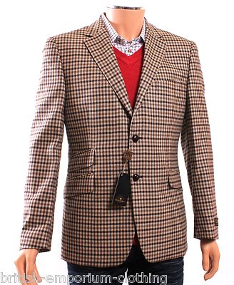WILLIAM HUNT Savile Row Brown Check Tweed Wool Sports Suit