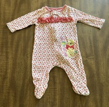 Y2K Disney Winnie The Pooh Girls Sleeper Ruffle Embroidery Floral Pink 3-6 Month