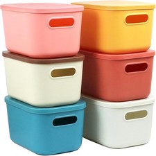 6Pcs Small Storage Bins W/ Lids Stackable Plastic Organizer Bin Storage