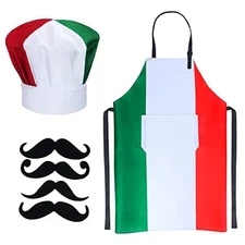 Italian Chef Costume Chef Hat and Apron for Women Italian Flag Bib Apron 