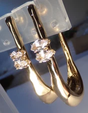 VTG LIQUID GOLD TONE LONG NARROW MARQUISE CUBIC ZIRCONIA HOOP PIERCE EARRINGS