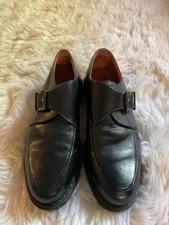 MEN'S SHOES SIZE EU 43 BLACK LEATHER MONK STRAP JOHNSTON & MURPHY PASSPORT