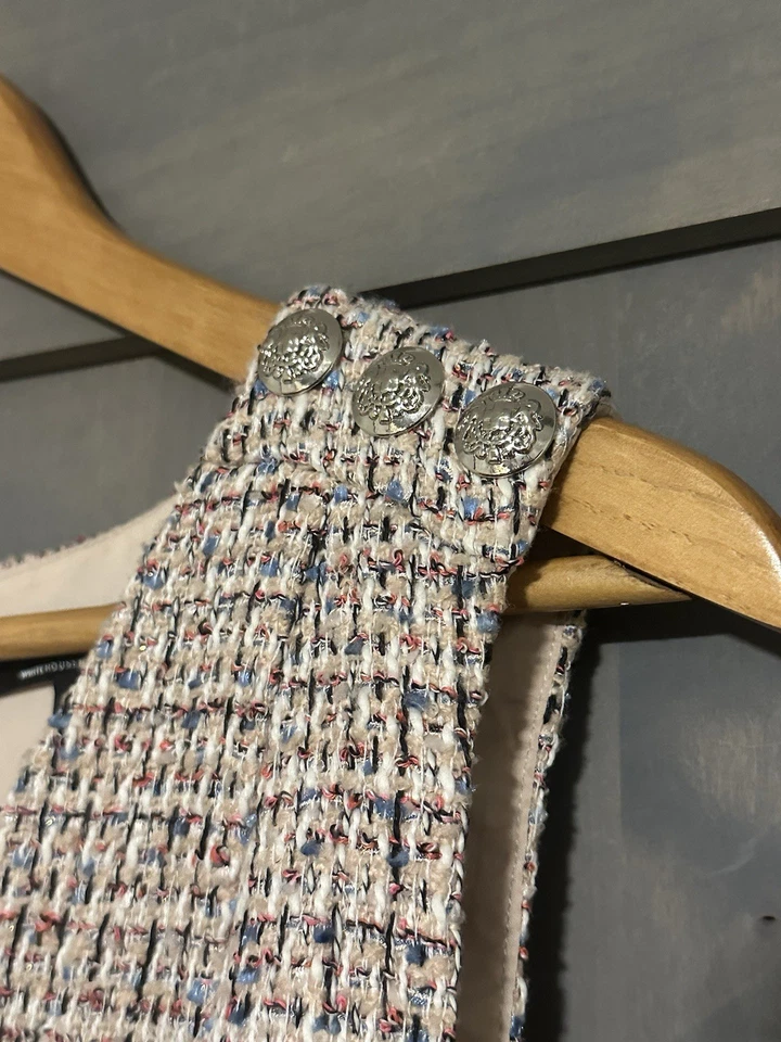 Vestido Vaina Casa Blanca Mercado Negro 12 WHBM Rosa Tweed Boucle Carrera Preppy Foto 2 de 4