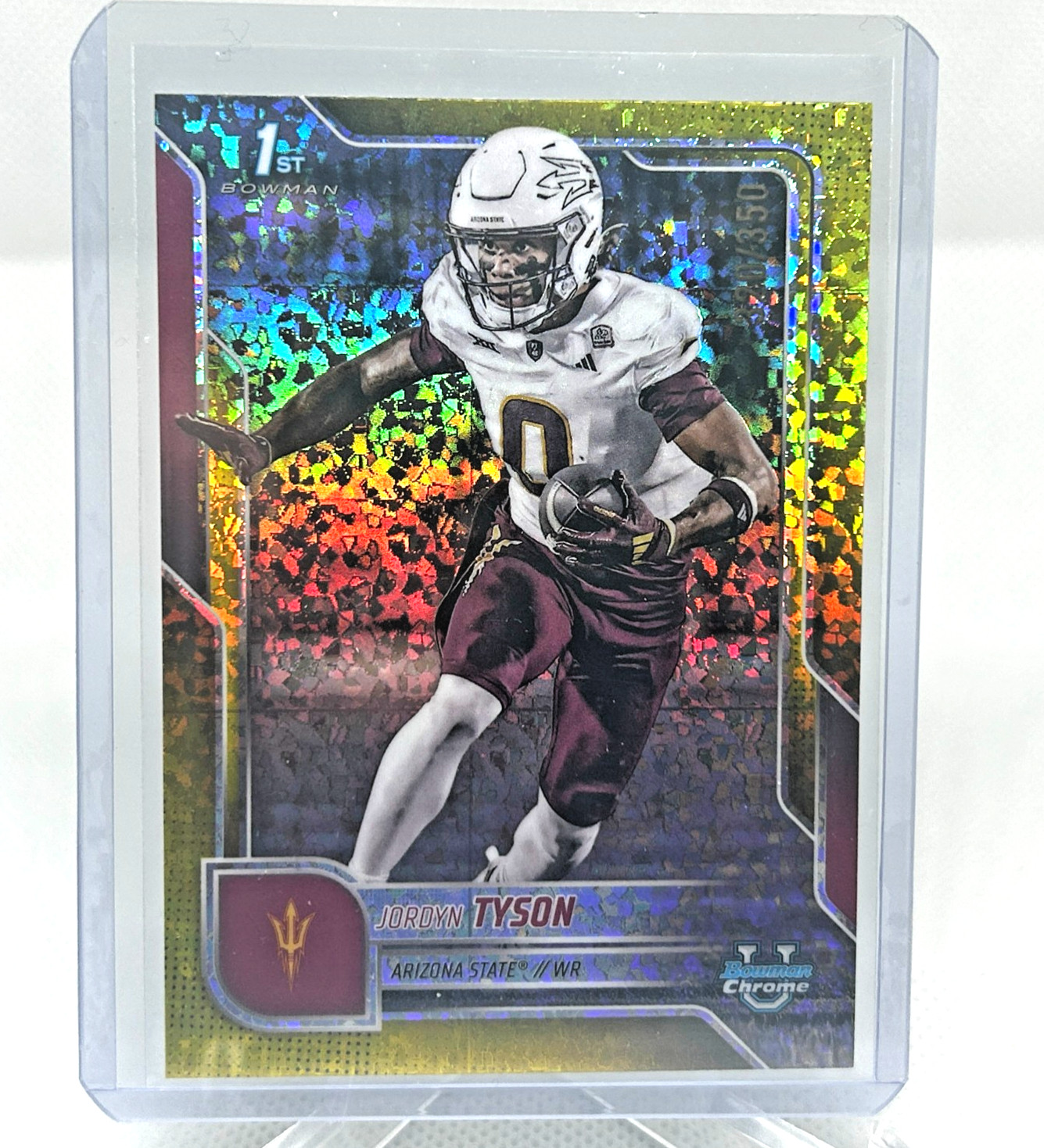 2025 JORDYN TYSON BOWMAN CHROME U 1ST RC YELLOW MINI DIAMOND REFRACTOR # 320/350