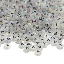 1000pcs 4x7mm Round Letter Beads Transparent White Acrylic with Black Letter ...