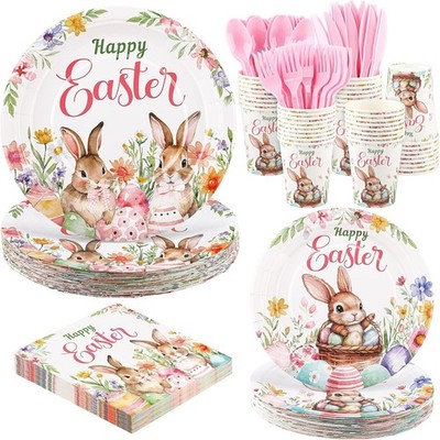 Happy Easter Party Supplies Disposable Colorful Eggs Easter 175 Pieces