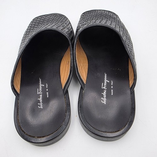 Salvatore Feragamo Leather Basketweave Sandals Men's 6 EE Slides Black $695 - Picture 4 of 9