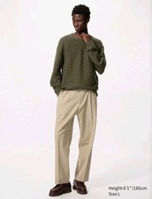 UNIQLO Pleated Wide Pants |  Polyester Blend | Biege L