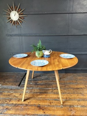 Vintage Ercol Windsor 384 Oval Drop Leaf Dining Table Light Blonde