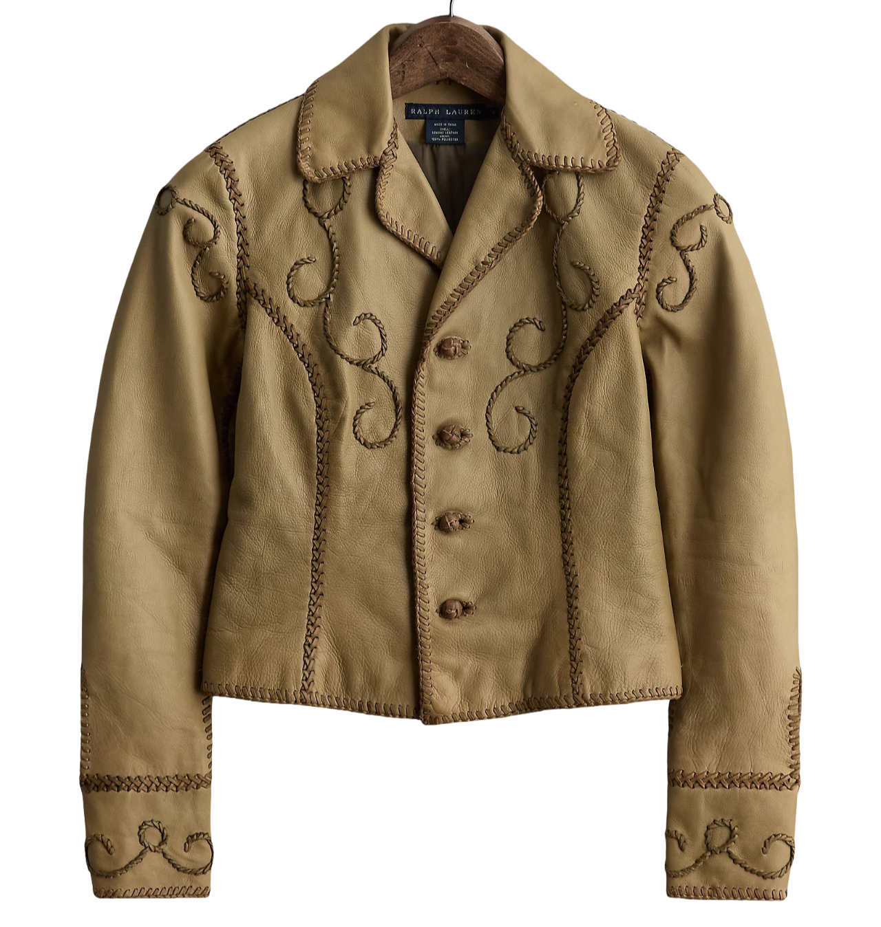 Vintage RRL Purple Label Ralph Lauren Western Tan Leather Jacket Size 8