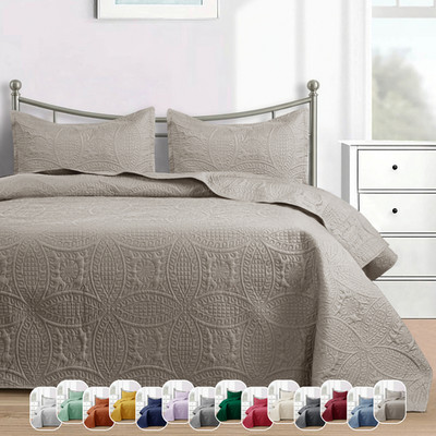 Luxury Bedspread Bedding Set 3 Piece Quilted Coverlet Bed Throw Queen King Size