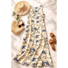 Vintage Caribbean Joe Floral Maxi Dress Rayon Tropical Blue Cream Large