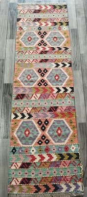 Traditioneller Handgeknüpfter Afghan Türkischer Läufer Kelim Teppich, Wollteppich, Größe 199x59 CM