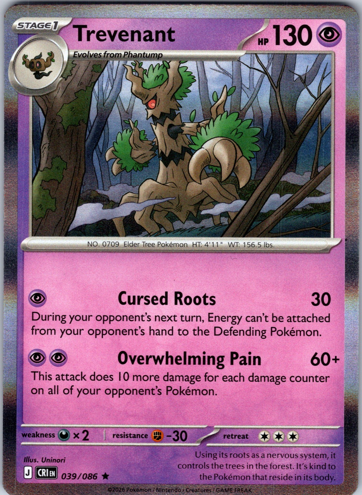 Trevenant 039/086 Holo Rare Chaos Rising Pokemon Lightly Played