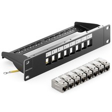 8 Port CAT 7 Patchpanel Modular 1 HE + 8x RJ45 Kupplung Keystone 10" Zoll Rack