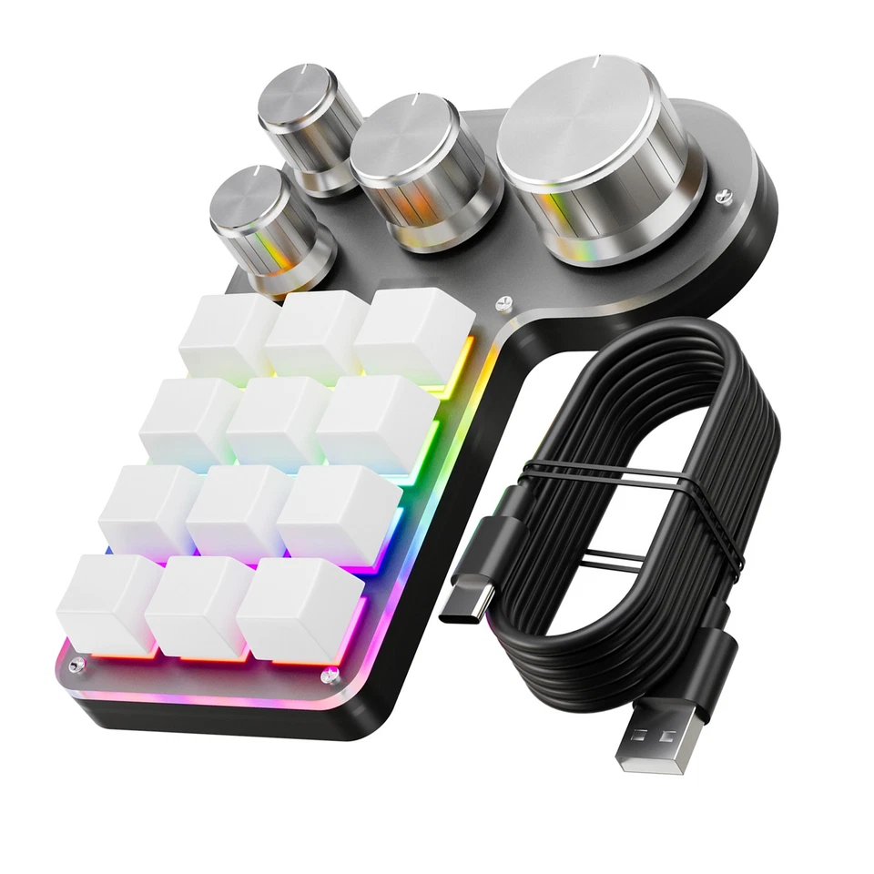 Programmable Macro Keyboard 12-Keys 4 Knob Gaming Keypad With USB Wired+BT Dual - Image 3 of 4