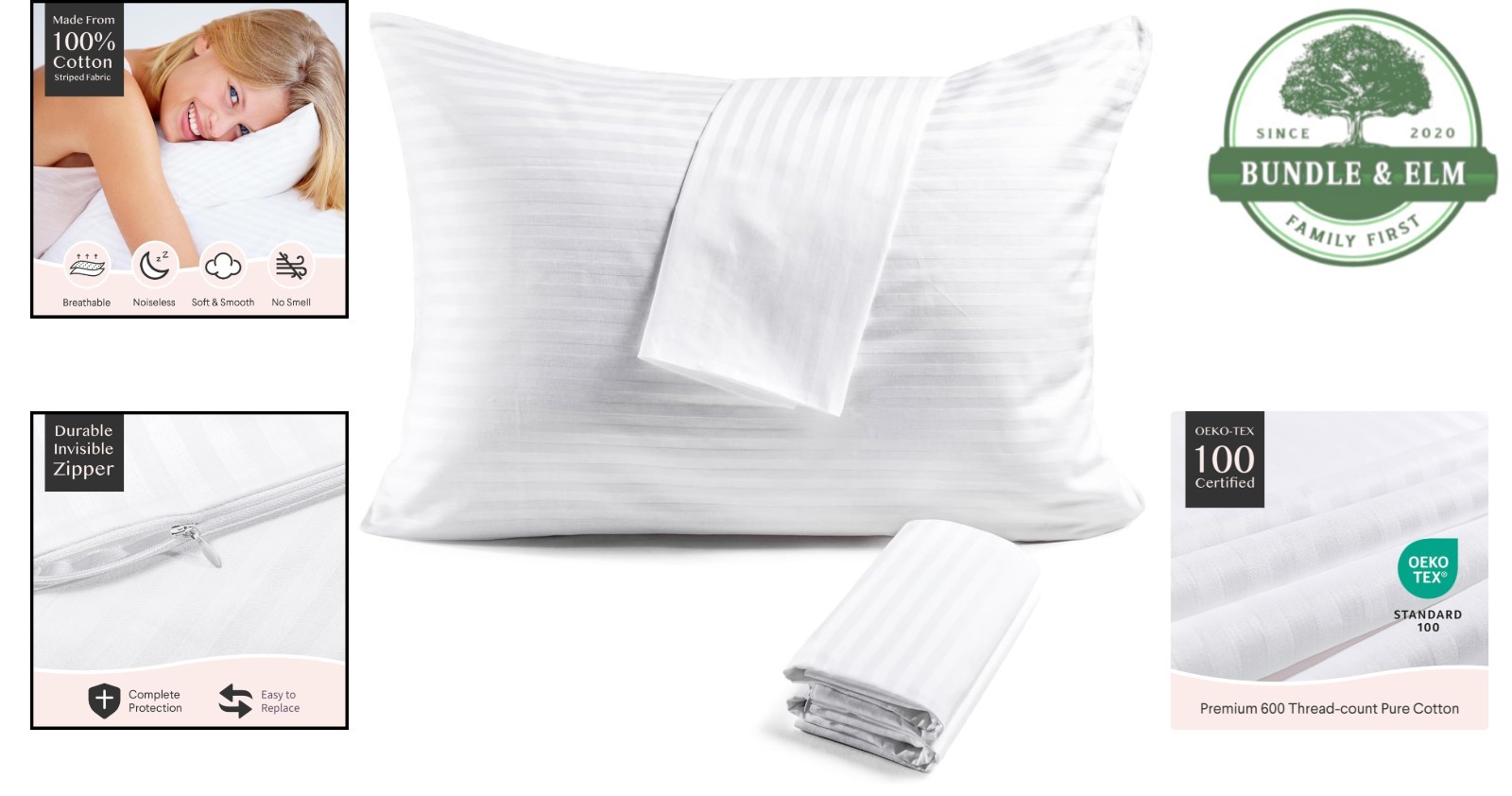 600TC Cotton Pillow Protectors King Size 20x36 6 Pack Hotel Bed Cover