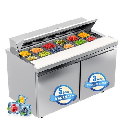 Mega Top Commercial Refrigerator 48'' Salad Sandwich Prep Table W/12 Pans 2 Door