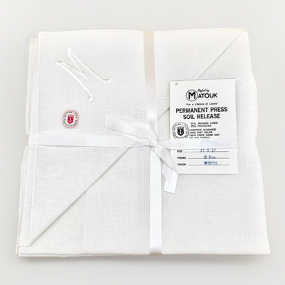 *New* Vintage Matouk White Belgian Linen Napkins 17'' x 17'' Monogrammed ''M''