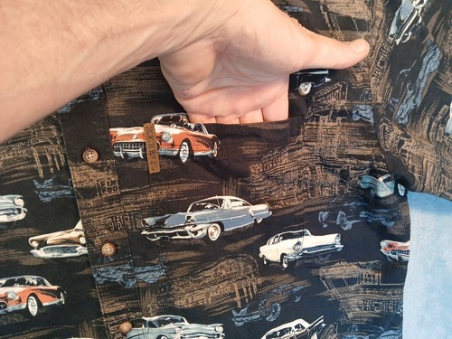 North River Mens Short Sleeve Collared Button Shirt Classic Cars All Over SZ L - Picture 6 of 8