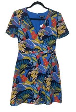 NWT J.Crew Merchantile Faux Wrap Mini Dress Blue Tropical Floral Size 4