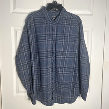 Eddie Bauer Shirt Men XXL Blue Tartan Plaid Flannel Button Up Outdoor Pocket