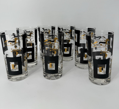Vintage Black & Gold Highball/Tumbler Glasses. 1960 s. Collection of seven.
