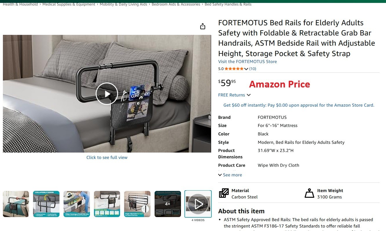 FORTEMOTUS Bed Rails for Elderly Adults Safety - Adjustable Heights & Extendable