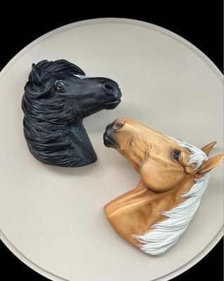2er Set Vintage Bossons Fraser Art 3D Resin Pferd Wandbilder