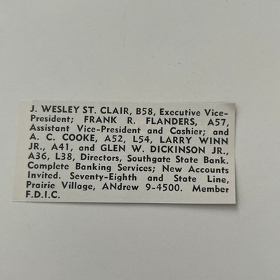 Southgate State Bank J. Wesley Frank R. Flanders 1968 Kansas Ad SAH9-S4