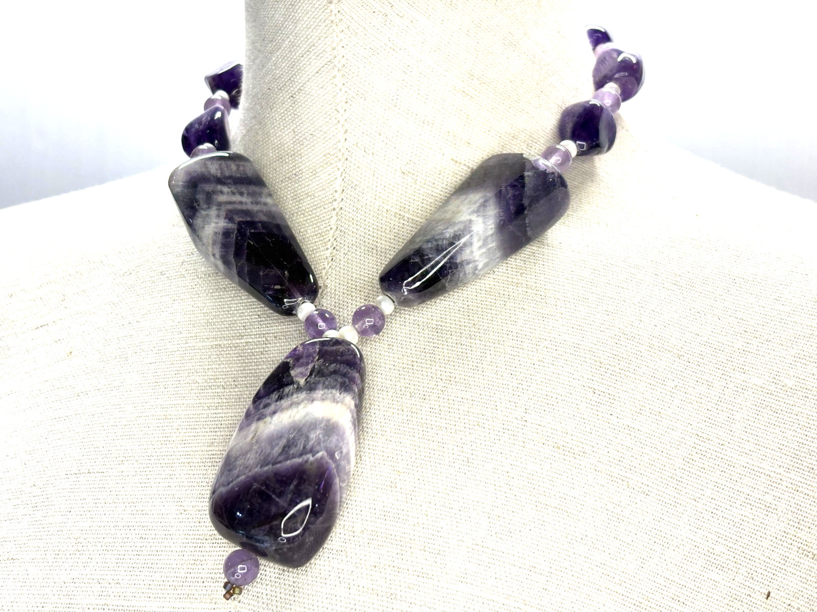 Sterling silver Amethyst chunk toggle necklace ha… - image 3