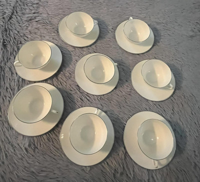 Lenox Olympia PL Tea Cups & Saucers Set of 8 Platinum Trim Made in USA X-303P