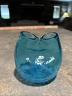 Vintage MCM Blenko Blue crackle glass pinched top Small Vase Double Opening