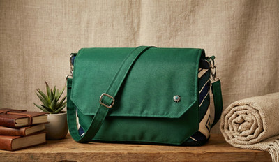 Handmade Green Oxford Crossbody Bag Zig Zag Geometric OOAK Color Block Purse
