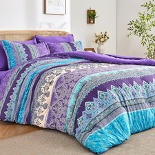 Boho Comforter Set Queen - 7 Pieces Bed in a Bag, Bohemian Striped Comforter Set