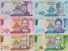 Malawi 20-500 1000 Kwacha 2012-2022 P 63 64 65 65A 66 67 Random Year UNC Set 6 p