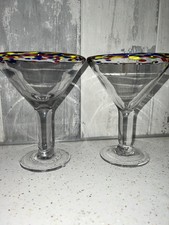 Set 2 Bicchieri Cocktail Cosmo Stile Murano Bordati Confetti Multicolore Grandi