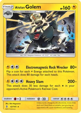 Alolan Golem 42/145 Holo Holo Rare Guardians Rising Pokemon NM
