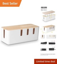Multi-Functional Wood Lid Cable Management Box - 12x5x4.5 for Easy Access