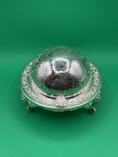  Vintage Engraved Silver Plated dome Roll Top Caviar/butter/candy Serving Dish .