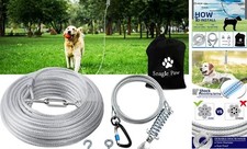 Dog Tie Out Runner 75ft run cable 10ft tie out cable Silver for 250lbs dogs