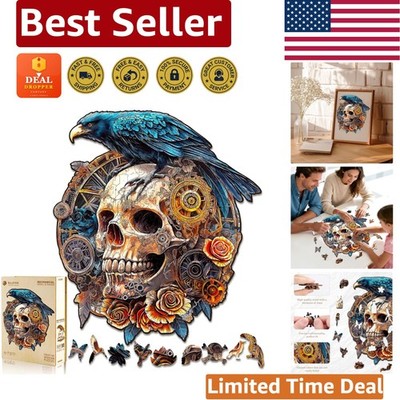 175-Piece Raven & Skull Wooden Jigsaw Puzzle - 3D Effect for Adults, 11.4x10.1in