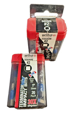 2 PACKS - Wiha Tools 70065 #2 Square 1-Inch Terminator blue Impact 40 TOTAL BITS