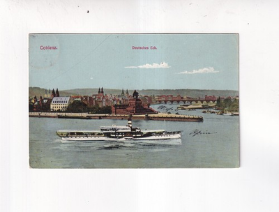 #ad 6287 Postcard COBLENZ German Corner with old steamer Koblenz 1912 $3.42