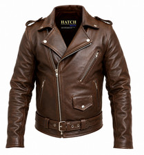 Mens Leather Jacket Genuine Cowhide Motorcycle Jacket Brown