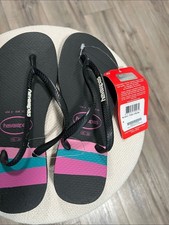 Havaianas Black Flip Flops with Pink and Teal Stripes