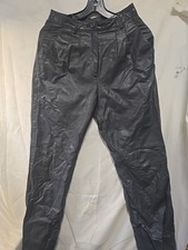 Vintage Bermans Heavy Duty Gray Leather Pleated Pants Size 10 Lined High Rise