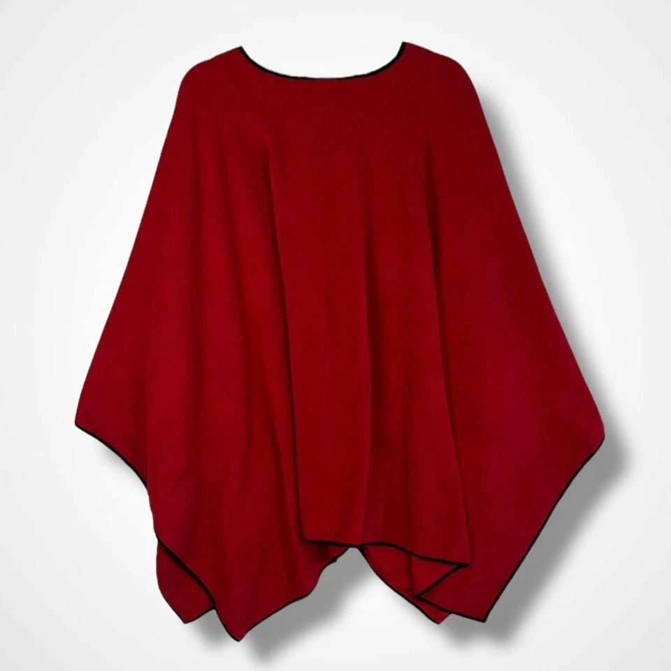 Poncho Sandra Mujer Talla Única Rojo Borde en Contraste Asimétrico Ruana Chal Envoltura Foto 4 de 4