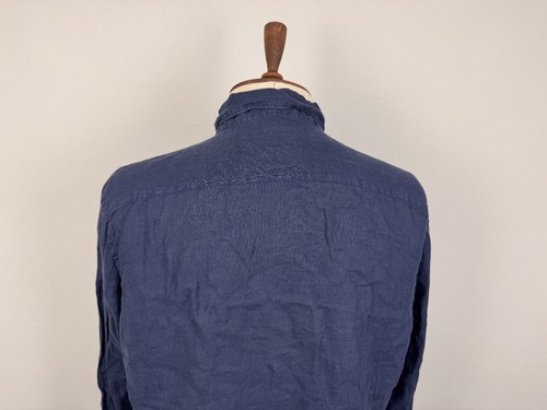 HACKETT LONDON Blue Slim Fit 100% Linen Long Sleeve Button Down Shirt Sz L - Picture 14 of 23