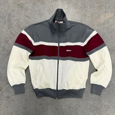 Vintage Mens 80's Wilson Tennis Track Jacket Red Gray White Retro Zip Up Medium
